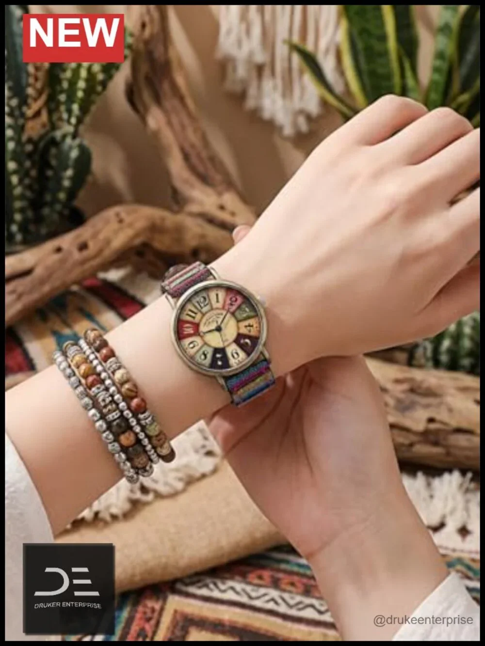 Multicolor Woven Strap Watch Fashion Rainbow Boho Hippie Casual